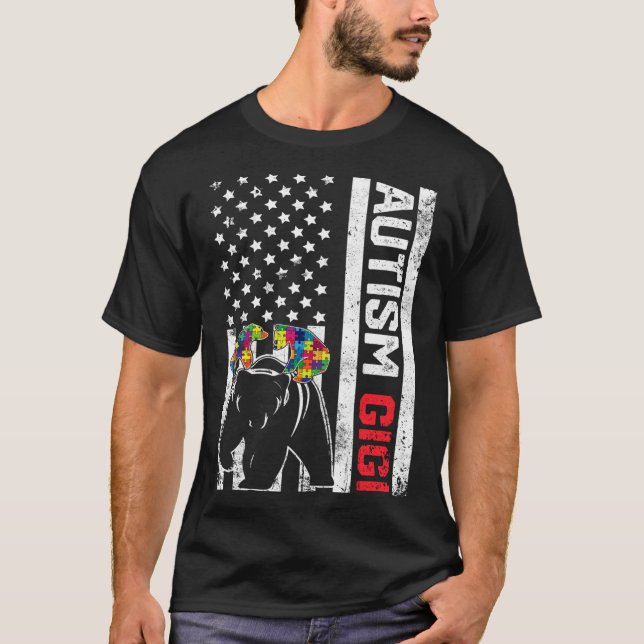 T-shirt American Flag Gigi Bear Autism Awareness Support F (Devant)