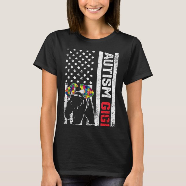 T-shirt American Flag Gigi Bear Autism Awareness Support F (Devant)
