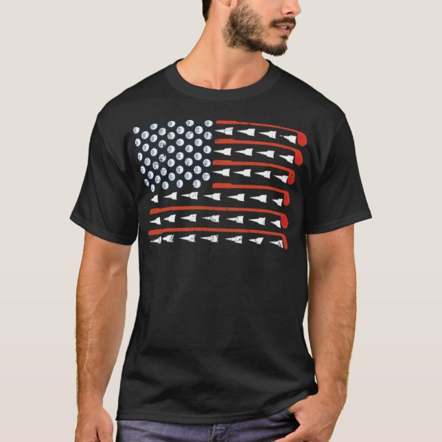 T-shirt American Flag Golf Funny Golf Club  (Devant)