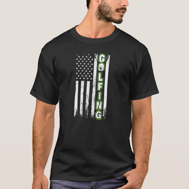 T-shirt American Flag Golf Vintage Fun Golf (Devant)