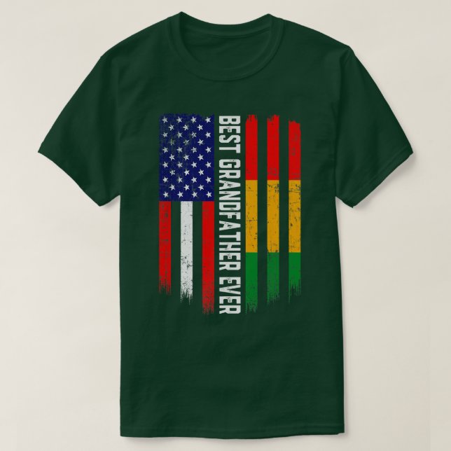 T-shirt American Flag & Guinea Flag Best Grandfather Ever  (Design devant)