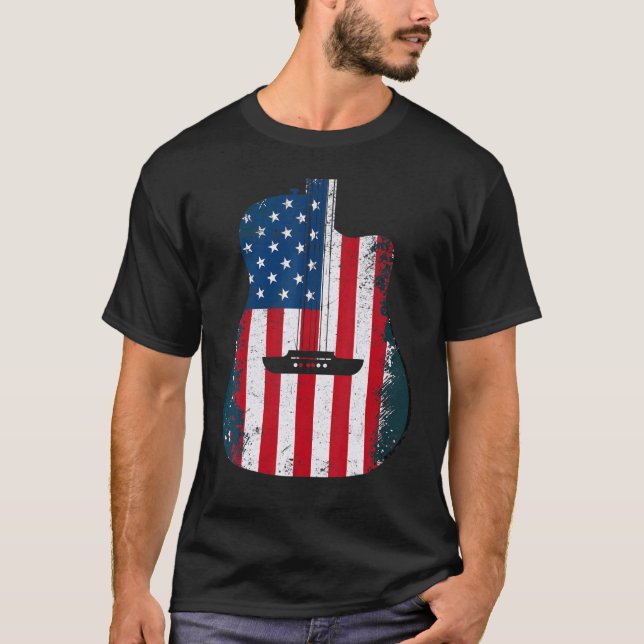T-shirt American Flag Guitare Musicien Vintage Usa (Devant)