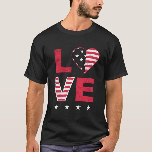 T-shirt American Flag He Red White Blue 4Th Of July Top (Devant)