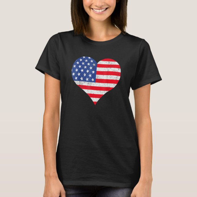 T-shirt American Flag Heart 4th Of July Usa Patriotic Prid (Devant)