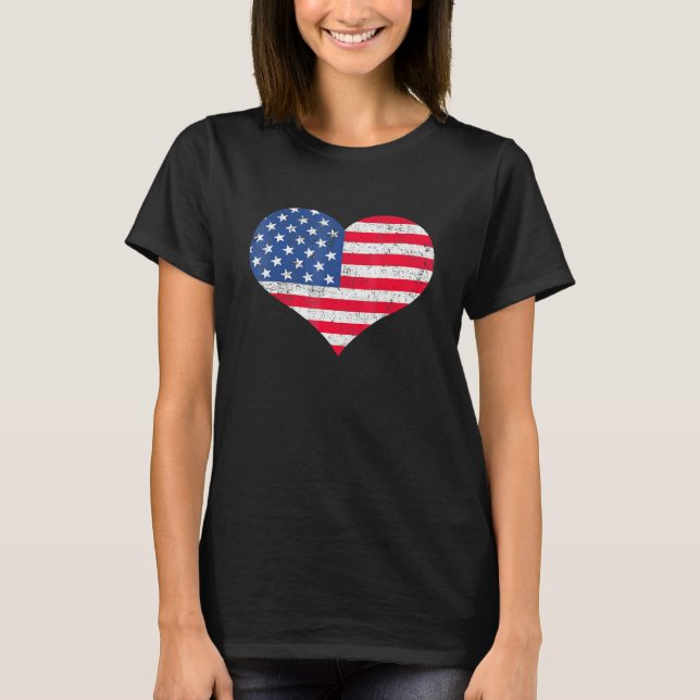 T-shirt American Flag Heart 4th Of July Usa Patriotic Prid (Devant)