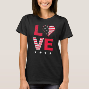 T-shirt American Flag Heart Rouge Blanc Bleu Cute 4 Juil