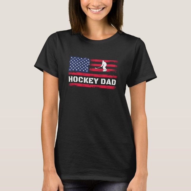T-shirt American Flag Hockey Dad Father's Day (Devant)