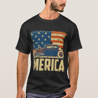 T-shirt American Flag Hot Rod Custom Car Merica 4 Juil