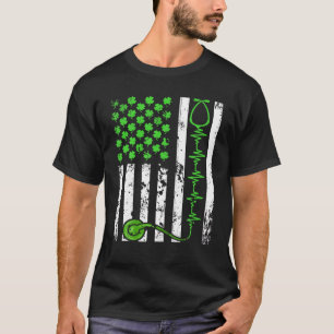 T-shirt American Flag Irish Nurse Heartbeat Shamrock St Pa
