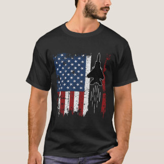 T-shirt American Flag Jet Fighter Silhouette F22 Raptor F1