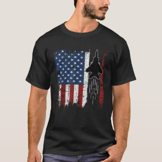 T-shirt American Flag Jet Fighter Silhouette F22 Raptor F1
