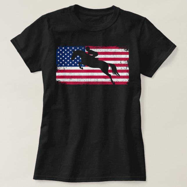 T-shirt American Flag Jumping Horse (Design devant)