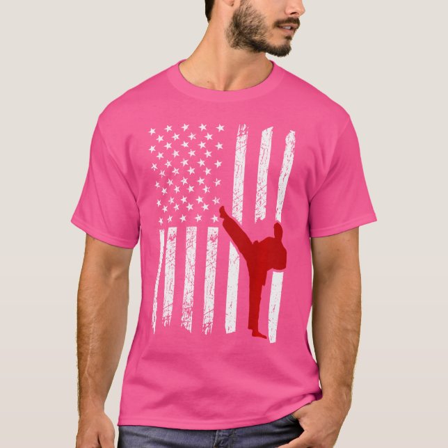 T-shirt American Flag Karate Fighter (Devant)