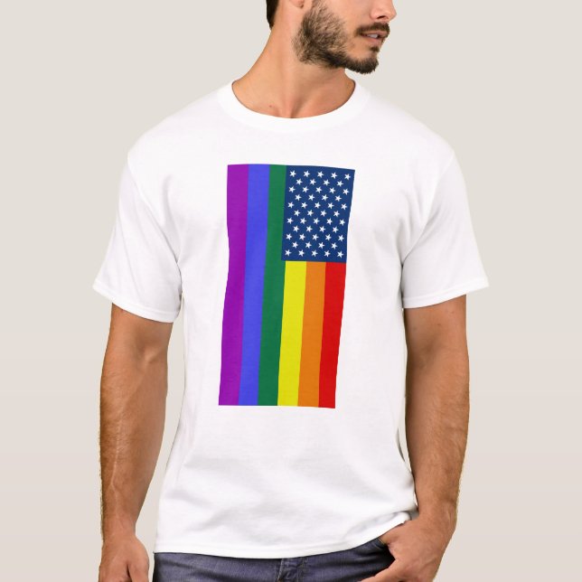 T-shirt American Flag LGBT Pride Rainbow Tee (Devant)