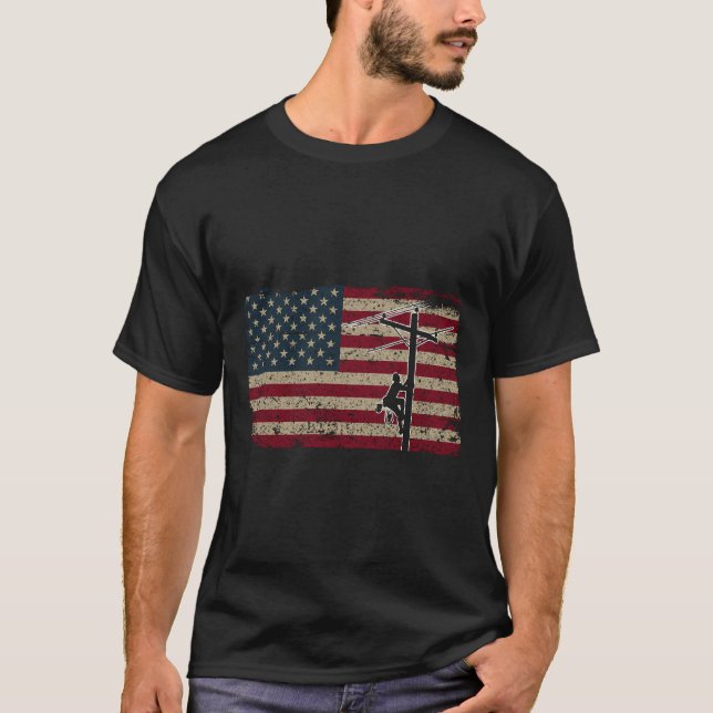 T-shirt American Flag Lineman Cadeau I Electricien patriot (Devant)