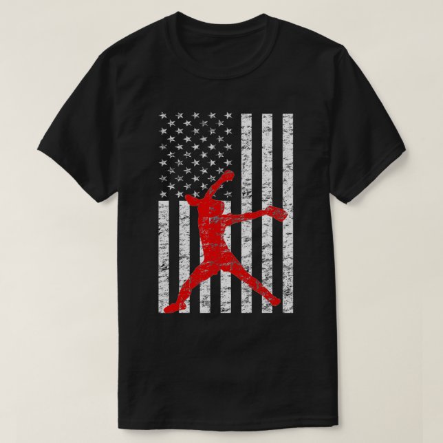 T-shirt American Flag Love Softball FastPitch Pitcher cade (Design devant)