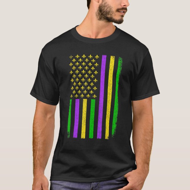 T-shirt American Flag Mardi Gras Beer Mardi Gras Crawfish (Devant)