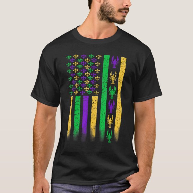 T-shirt American Flag Mardi Gras Crawfish (Devant)