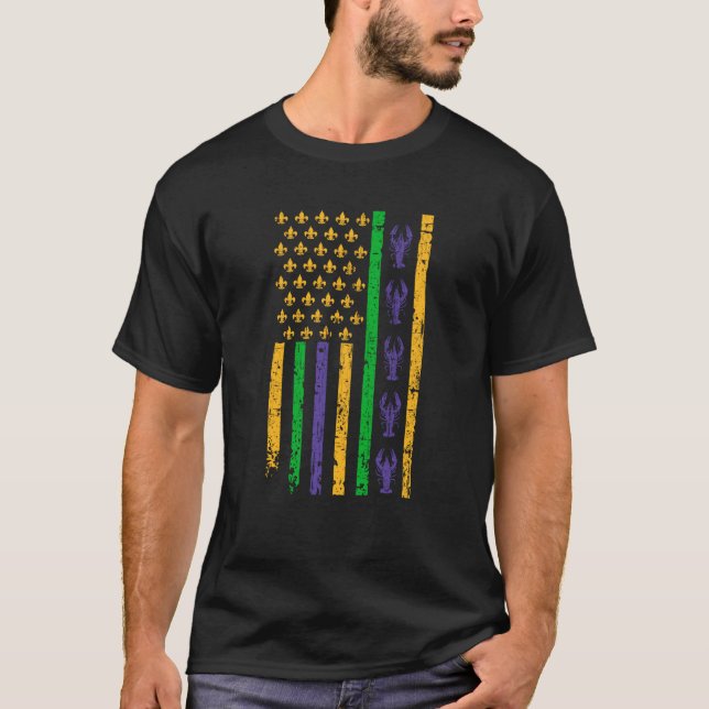 T-shirt American Flag Mardi Gras Mardi Gras Crawfish Outfi (Devant)