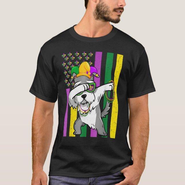 T-shirt American Flag Mardi Gras Schnauzer Dog Festival Pu (Devant)