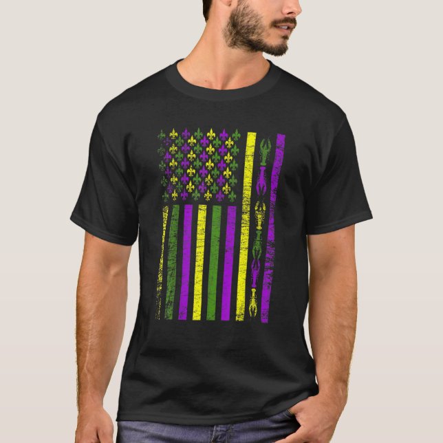 T-shirt American Flag Mardi Gras T Shirt Mardi Gras Crawfi (Devant)