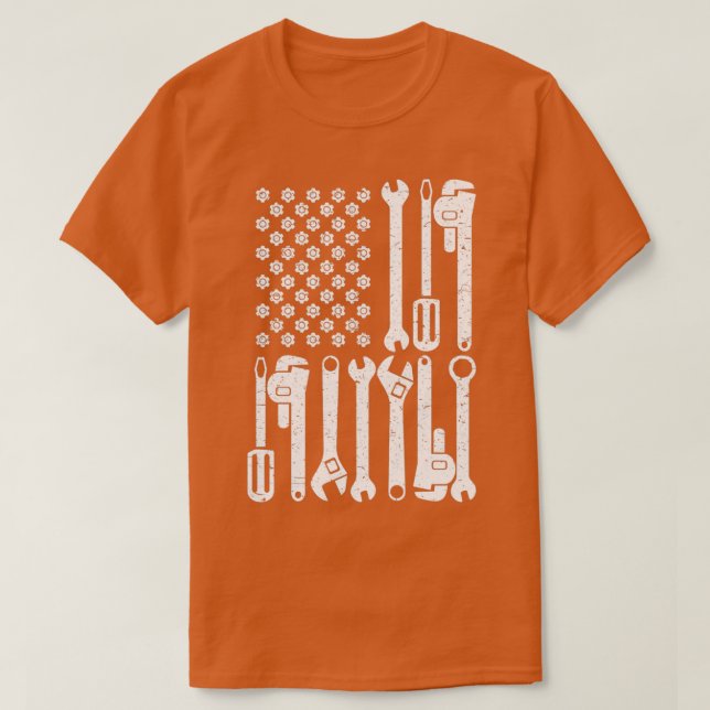 T-shirt American Flag Mécanique Wrench Patriotic Auto Tech (Design devant)
