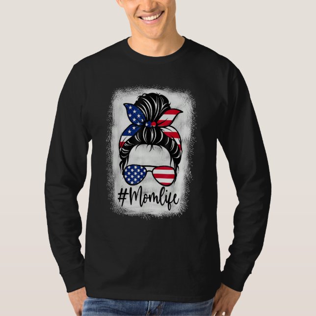 T-shirt American Flag Mom Life Bleached Mother s 4th Of Ju (Devant)