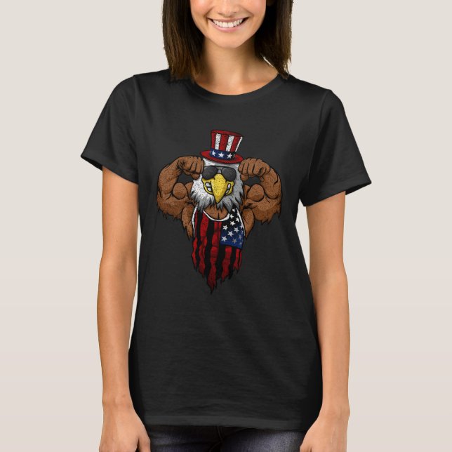 T-shirt American Flag Muscular Bald Eagle Bike Flexing Unc (Devant)