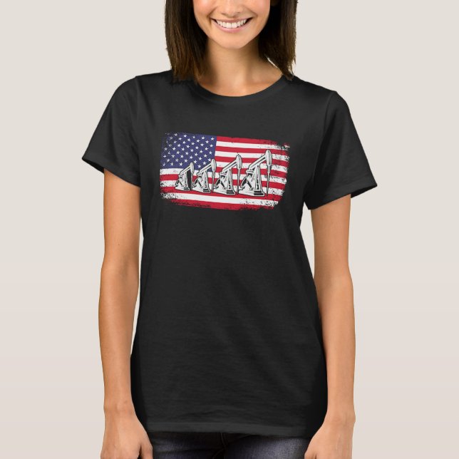T-shirt American Flag Oil Rig Drilling Roughnecks Oilfield (Devant)