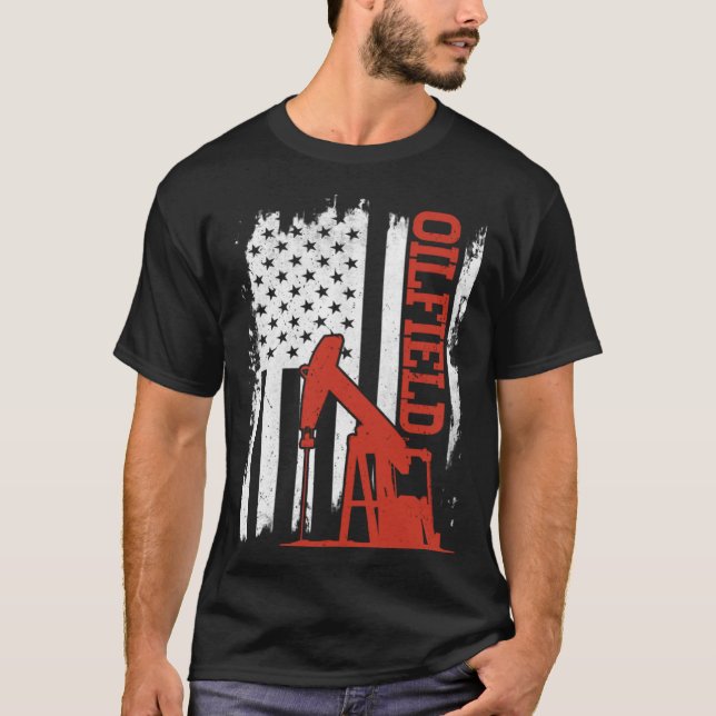 T-shirt American Flag Oilfield Workers Oil Rig Roughneck (Devant)