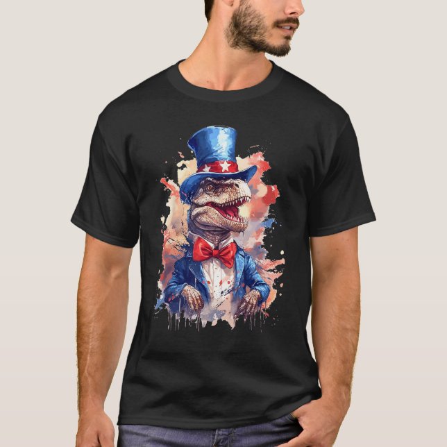 T-shirt American Flag Patriotic Dinosaur 4th Of July (Devant)
