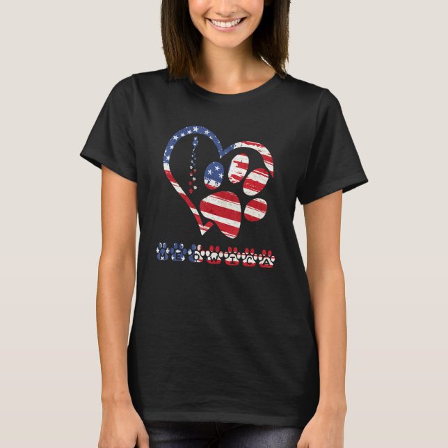 T-shirt american flag patriotic dog & cat paw print - 4th  (Devant)