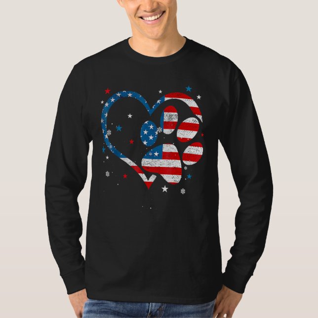 T-shirt American Flag Patriotic Dog & Cat Paw Print 4th Of (Devant)