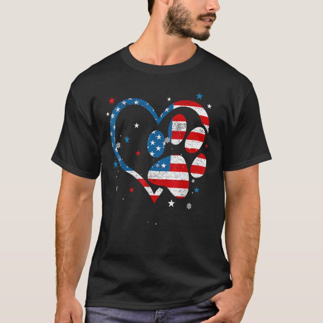 T-shirt American Flag Patriotic Dog & Cat Paw Print 4th Of (Devant)