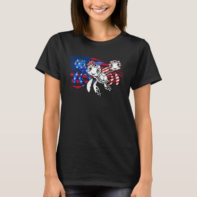 T-shirt American Flag Patriotic Turtle  USA Flag 4th Of Ju (Devant)