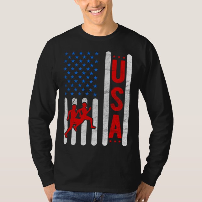 T-shirt American Flag Patriotic USA Men Women Track and fi (Devant)