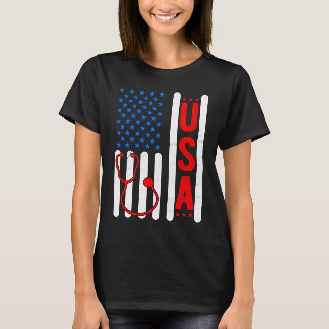 T-shirt American Flag Patriotic USA Nurse Life RN LPN CNA  (Devant)