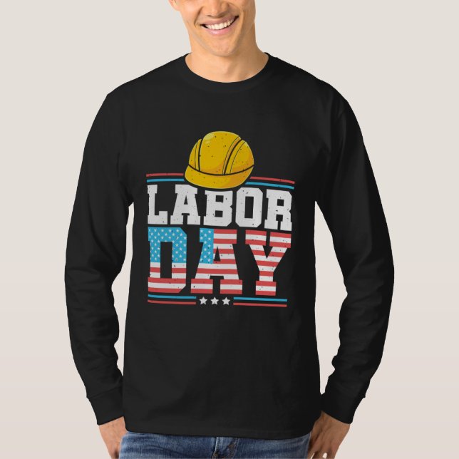 T-shirt American Flag Patriotic Worker Laborer Happy Labor (Devant)