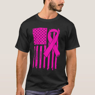 T-shirt American Flag Pink Ribbon Sensibilisation au cance