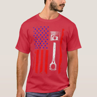 T-shirt American Flag Piston Muscle Voiture Patriotique Vi