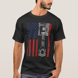 T-shirt American Flag Piston Muscle Voiture Patriotique Vi