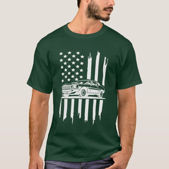 T-shirt American Flag Piston Svg Muscle Car Svg funny (Devant)
