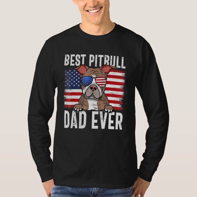 T-shirt American Flag Pitbull Dad Dog Fathers Day (Devant)