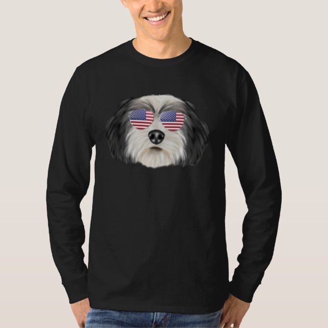 T-shirt American Flag Polish Lowland Sheepdog Dog America  (Devant)