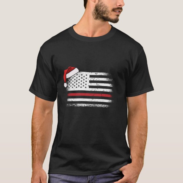 T-shirt American Flag Pompier de Noël Pyjama Cool Xm (Devant)