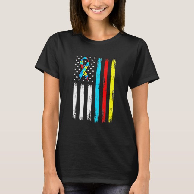 T-shirt American Flag Puzzle Pièce Ruban Cool Autisme Awar (Devant)