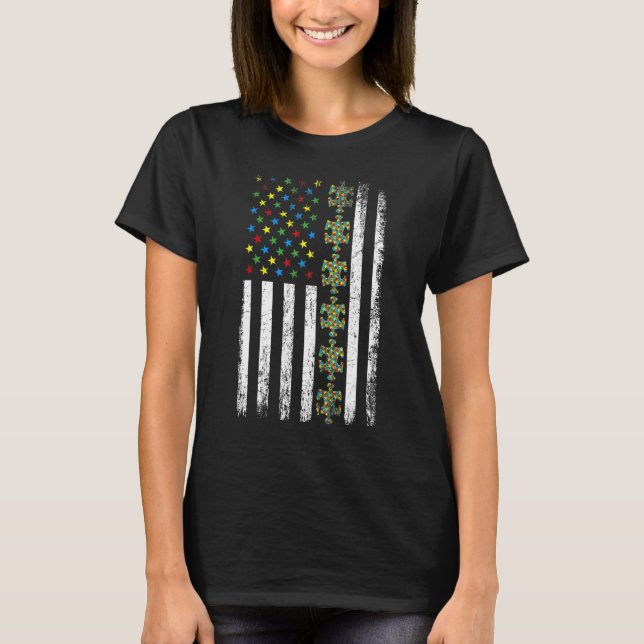 T-shirt American Flag Puzzle Sensibilisation sur l'autisme (Devant)