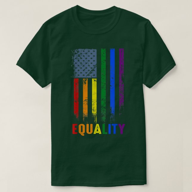 T-shirt American Flag Rainbow Equality Gay LGBTQ Prid (Design devant)