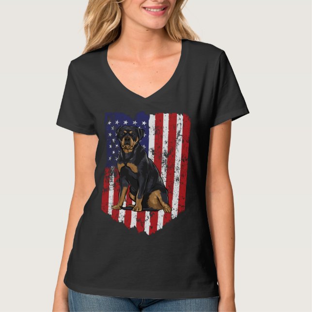 T-shirt American Flag Rottweiler 4th Of July USA (Devant)