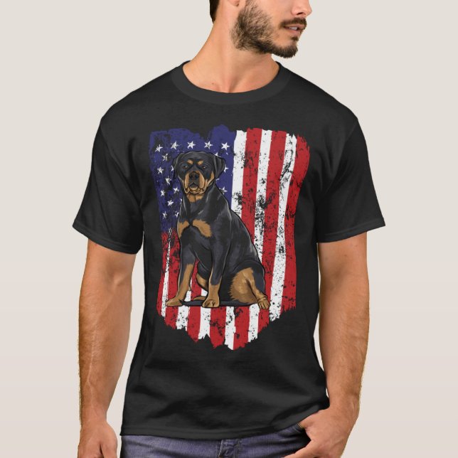 T-shirt American Flag Rottweiler 4th Of July USA (Devant)